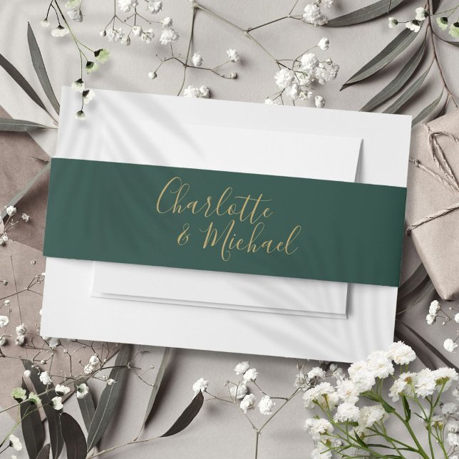 Bandeau De Faire-part Simple Emerald Green Et Gold Signature (Simple Emerald Green And Gold Signature Invitation Belly Band)