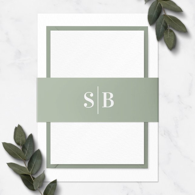 Bandeau De Faire-part Simple Mariage vert feuille clair Monogramme (Créateur téléchargé)