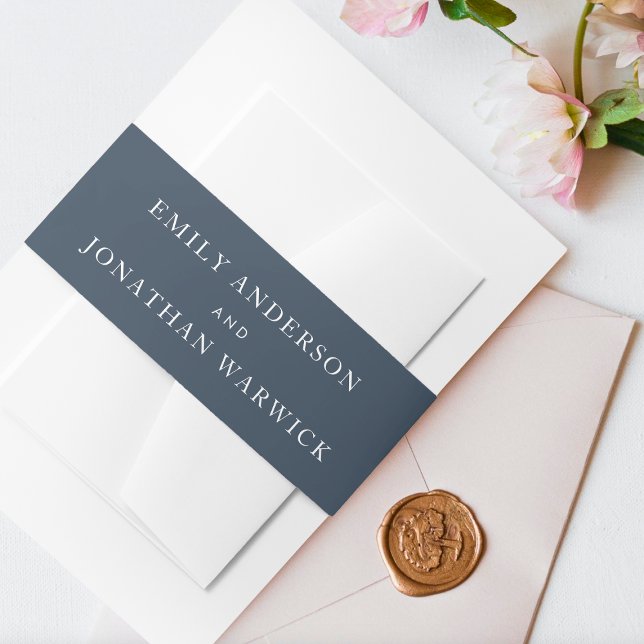 Bandeau De Faire-part Simple Navy Blue Modern Calligraphy Mariage (Créateur téléchargé)