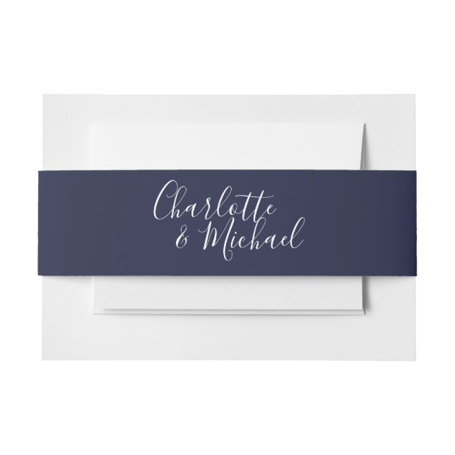 Bandeau De Faire-part Simple Navy Blue Signature Invitation Belly Band (Devant Example)