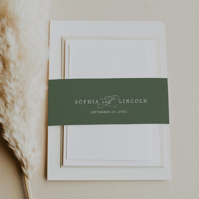 Bandeau De Faire-part SOPHIA Rustique Mariage vert d'olive de bois (SOPHIA Rustic Woodland Olive Green Wedding Invitation Belly Band)