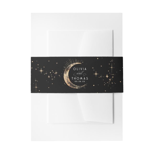 Bandeau De Faire-part Stars Moon Mariage céleste noir et or (Devant example)