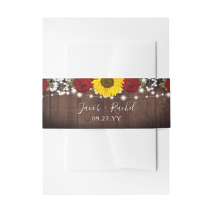 Bandeau De Faire-part Sunflower Red Roses Mason Jar Lumières Mariage