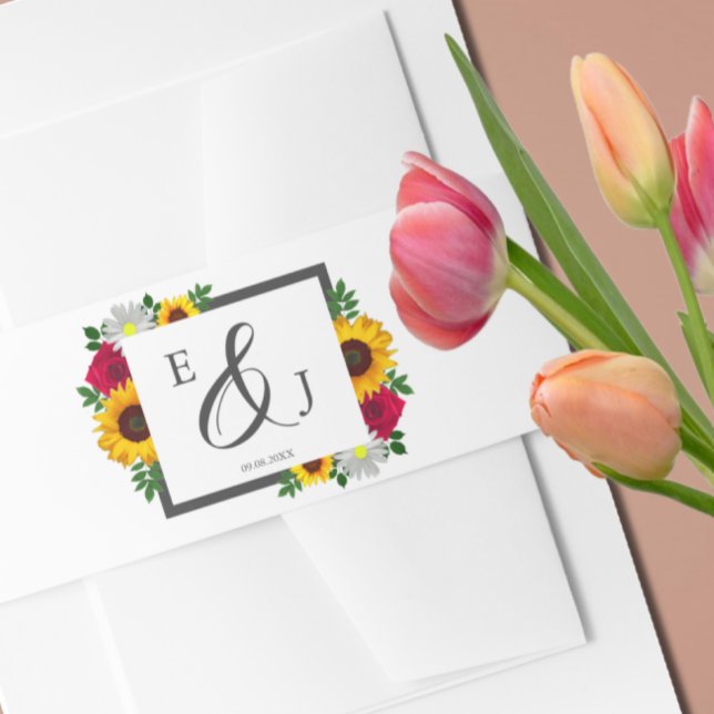 Bandeau De Faire-part Sunflower Rose Daisy Automne Floral Mariage (Créateur téléchargé)