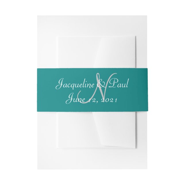 Bandeau De Faire-part Sunset Hearts Turquoise Green Monogram Belly Band (Devant example)