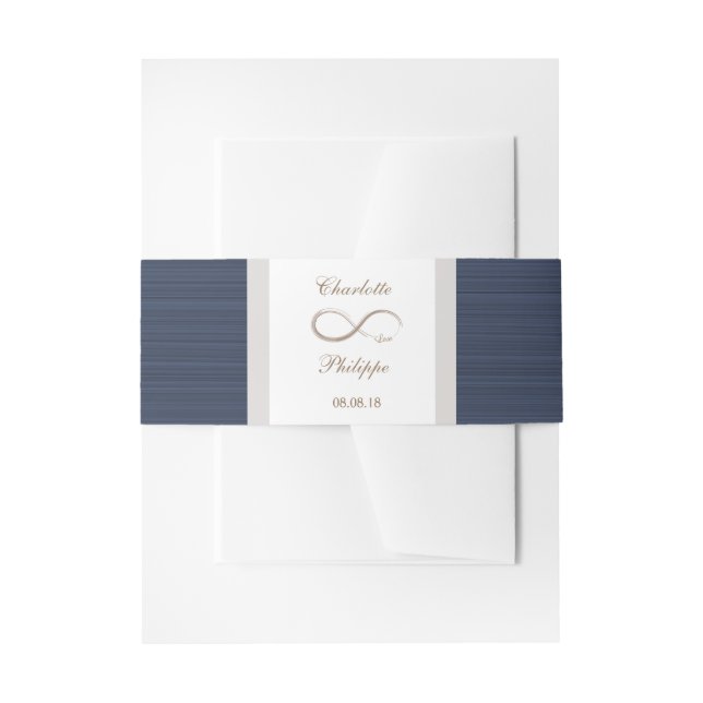 Bandeau De Faire-part Symbole d'infini rayures bleues or blanc Mariage E (Devant example)