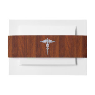Bandeau De Faire-part Symbole Médicale Silver Caduceus Décor en acajou
