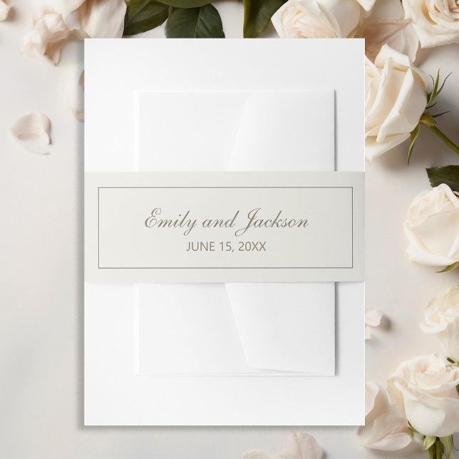 Bandeau De Faire-part Tan Cream moderne Script Mariage Bande de ventre (Elegant vintage calligraphy script cream-colored wedding belly band. )