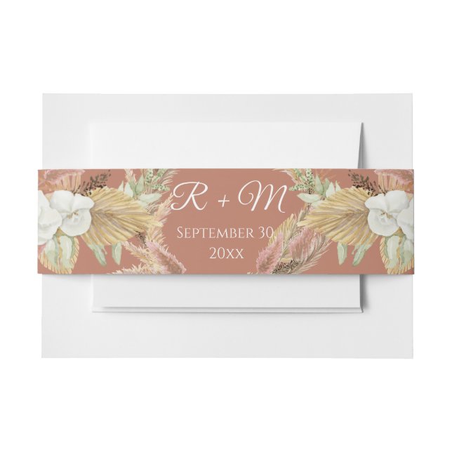 Bandeau De Faire-part Terracotta BOHO Pampas Blanc Blush Fan Palm (Devant Example)