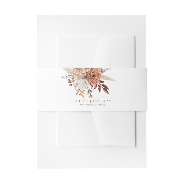 Bandeau De Faire-part Terracotta Florals Brown Noms de texte Date Mariag (Devant example)