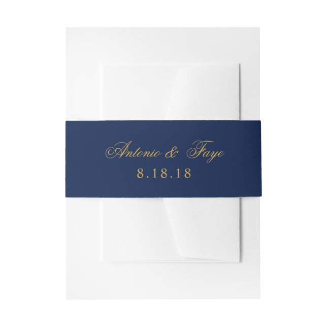 Bandeau De Faire-part Texte or personnalisé sur bleu marine (Devant example)