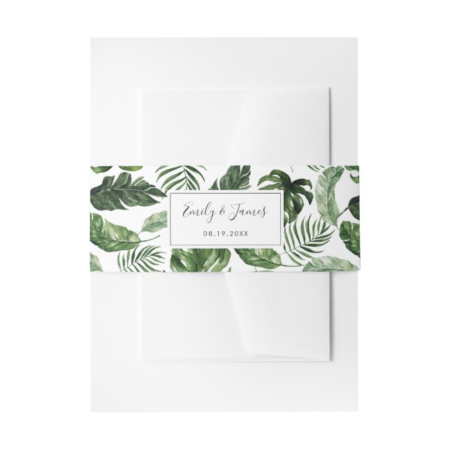 Bandeau De Faire-part Tropical Moderne Palm Philodendron Type de feuille (Devant example)