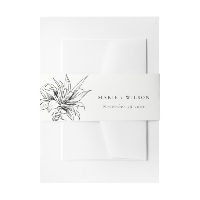 Bandeau De Faire-part Tropical Rustic Palms noir blanc Mariage croquis (Devant example)