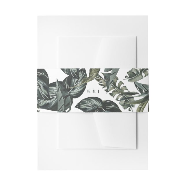 Bandeau De Faire-part Tropiques modernes Mariage Monogramme de feuillage (Devant example)