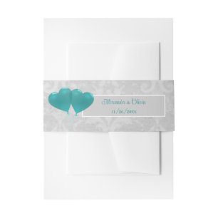 Bandeau De Faire-part Turquoise Coeur Ballons Invitation Bande de ventre