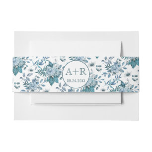 Bandeau De Faire-part Turquoise et bleu aqua motif floral initiales mari