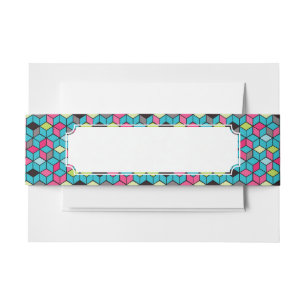 Bandeau De Faire-part Turquoise et motif rose de cube