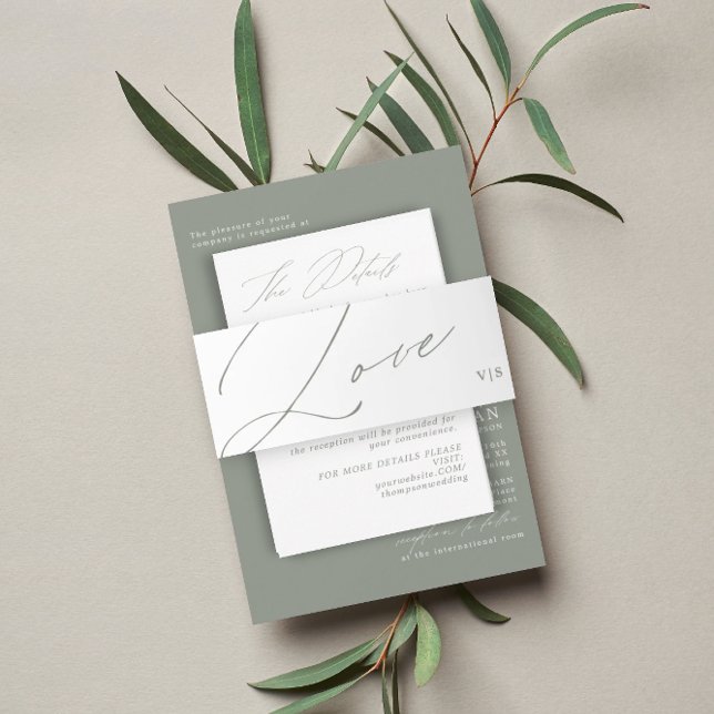 Bandeau De Faire-part Unique Green Sage Love Monogram Mariage (Créateur téléchargé)