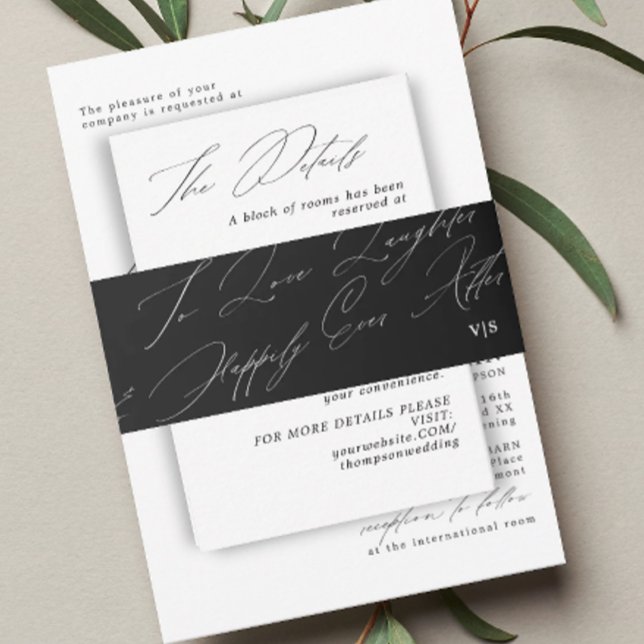Bandeau De Faire-part Unique noir blanc amour rire Mariage Monogramme (Créateur téléchargé)