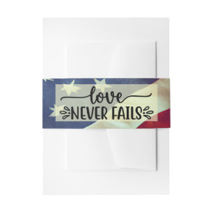 Bandeau De Faire-part USA Flag Love n'échoue jamais Mariage Bible Verse