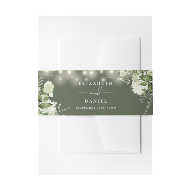 Bandeau De Faire-part Verdure Chaîne Lumières Mariage vert olive (Devant example)