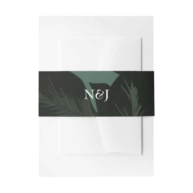 Bandeau De Faire-part Vert & Noir Chic Feuille Mariage Tropical (Devant example)