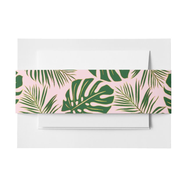 Bandeau De Faire-part Vert tropical feuille or contour mariage rose (Devant Example)