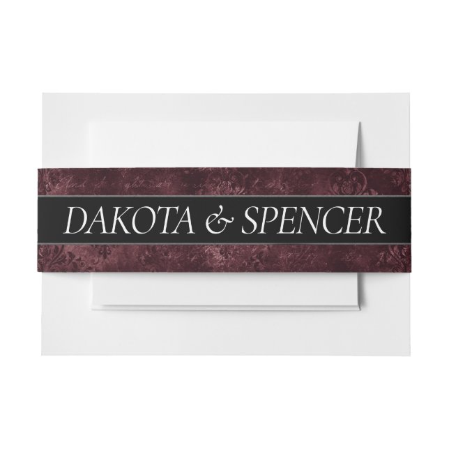 Bandeau De Faire-part Vin Velvety Damask | Maroon Merlot Grunge Baroque (Devant Example)