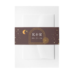 Bandeau De Faire-part Vintage Céleste Lune Étoiles Mariage Belly Band