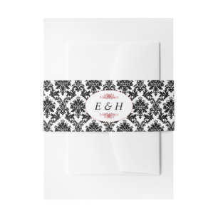 Bandeau De Faire-part Vintage rouge, noir et blanc Mariage damassé