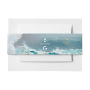 Bandeau De Faire-part Watercolor Beach Ocean Waves Monogram Mariage