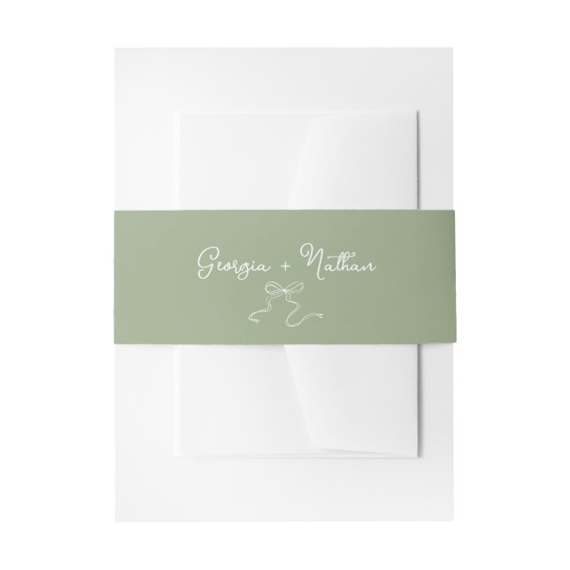 Bandeau De Faire-part Whimsical Bow Sage Green Invitation Belly Band (Devant example)