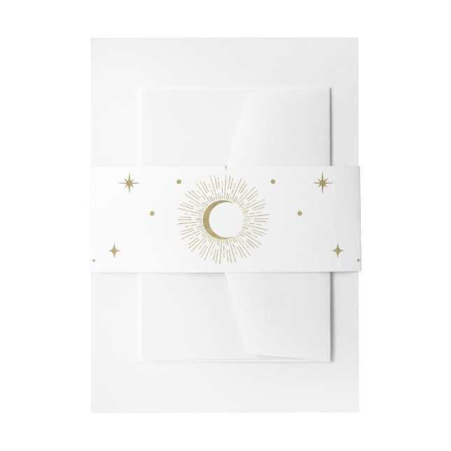 Bandeau De Faire-part White & Gold Stars Celestial Sunburst Moon Mariage (Devant example)