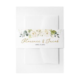 Bandeau De Faire-part White Roses Monogram Faire-part de mariage Bande d