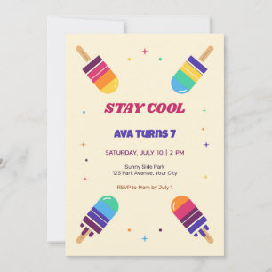 Banded Ice Pop Summer 7th Birthday Invitation