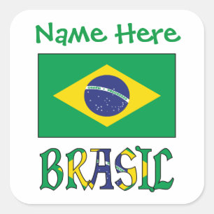 Bandeira do Brasil Personalized Flag Square Label