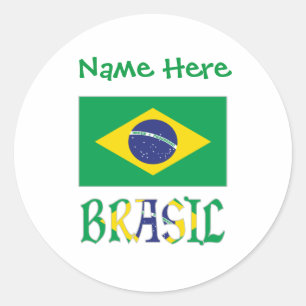 Bandeira do Brasil Personalized Name Classic Round Sticker