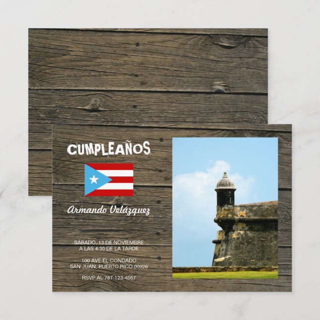 Bandera Celeste Puerto Rico Cumpleanos Invitacion Invitation (Front/Back)