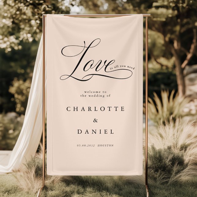 Banderole (Love is all you need! Personalized, Elegant, welcome, wedding Banner with your names and date.)