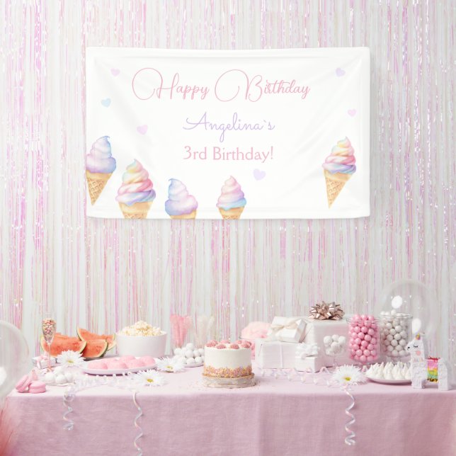 Banderole crème glacée d'anniversaire. (Fête)