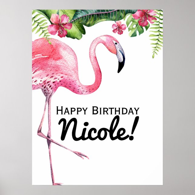 Banderole Poster Tropical Flamant Rose & Hibiscus (Devant)
