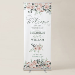Banderole Rétractable Aquarelle Dusty Rose Eucalyptus Mariage Bienvenue