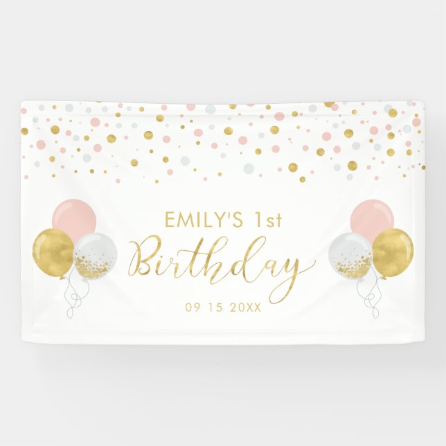 Banderole rose et or 1er anniversaire (Horizontal)