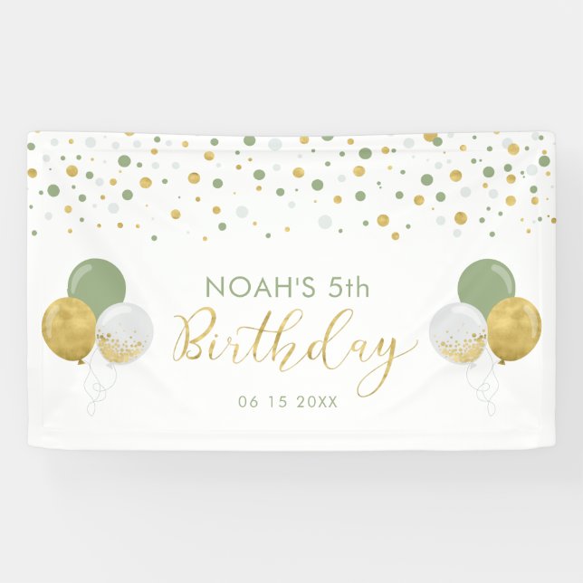 Banderole verte et or 5ème Anniversaire de enfant (Horizontal)