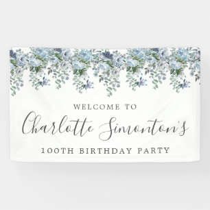 Banderoles 100e anniversaire Dusty Blue Floral Bienvenue