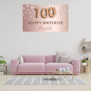 Banderoles 100e anniversaire rose or diamants script de ballo