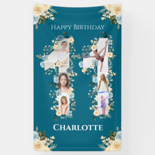 Banderoles 11e anniversaire Fleur Turquoise photo Collage Jau