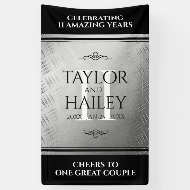 Banderoles 11ème anniversaire de Mariage en acier (Vertical)