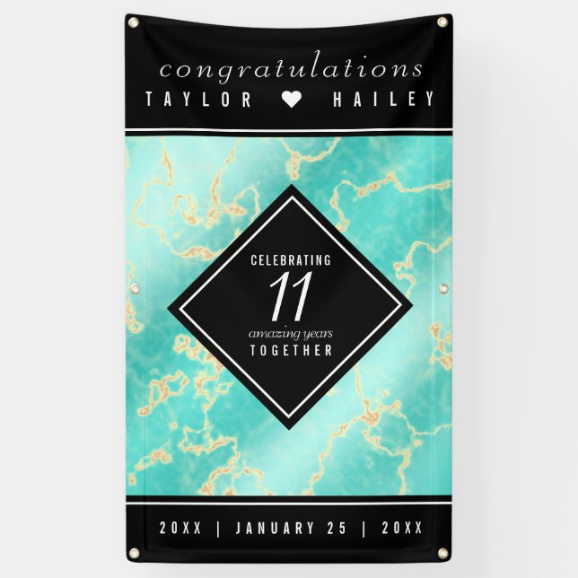 Banderoles 11ème anniversaire de Mariage turquoise (Vertical)