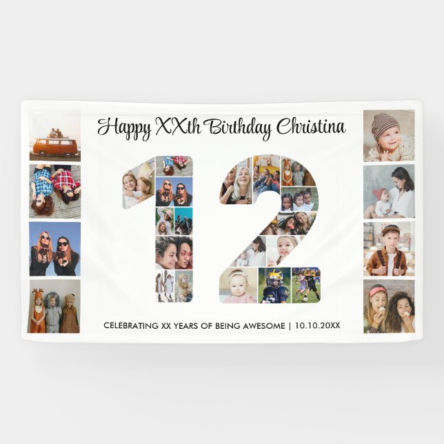 Banderoles 12e anniversaire fête numéro 12 photo Collage (Horizontal)